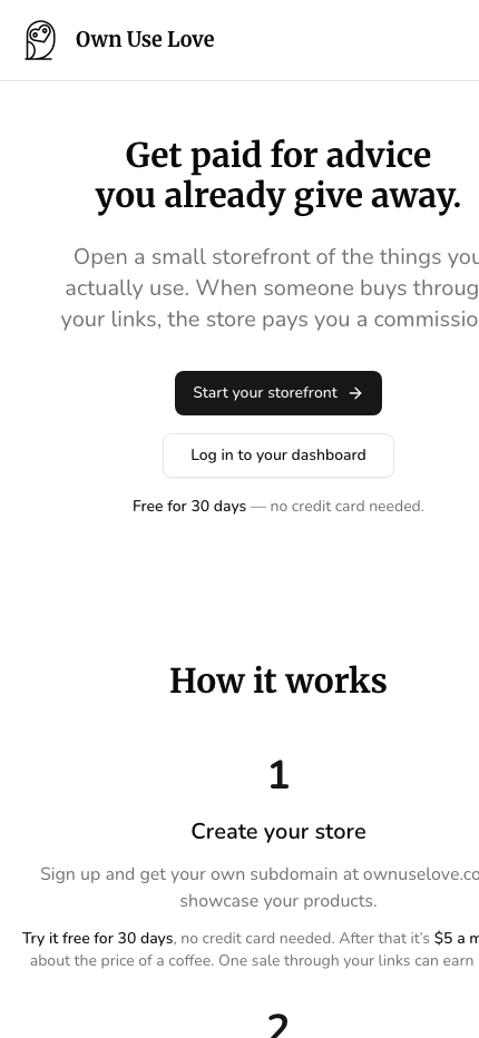 Own Use Love Mobile Landing Page