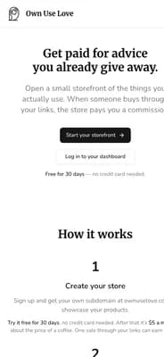 Own Use Love Mobile Landing Page