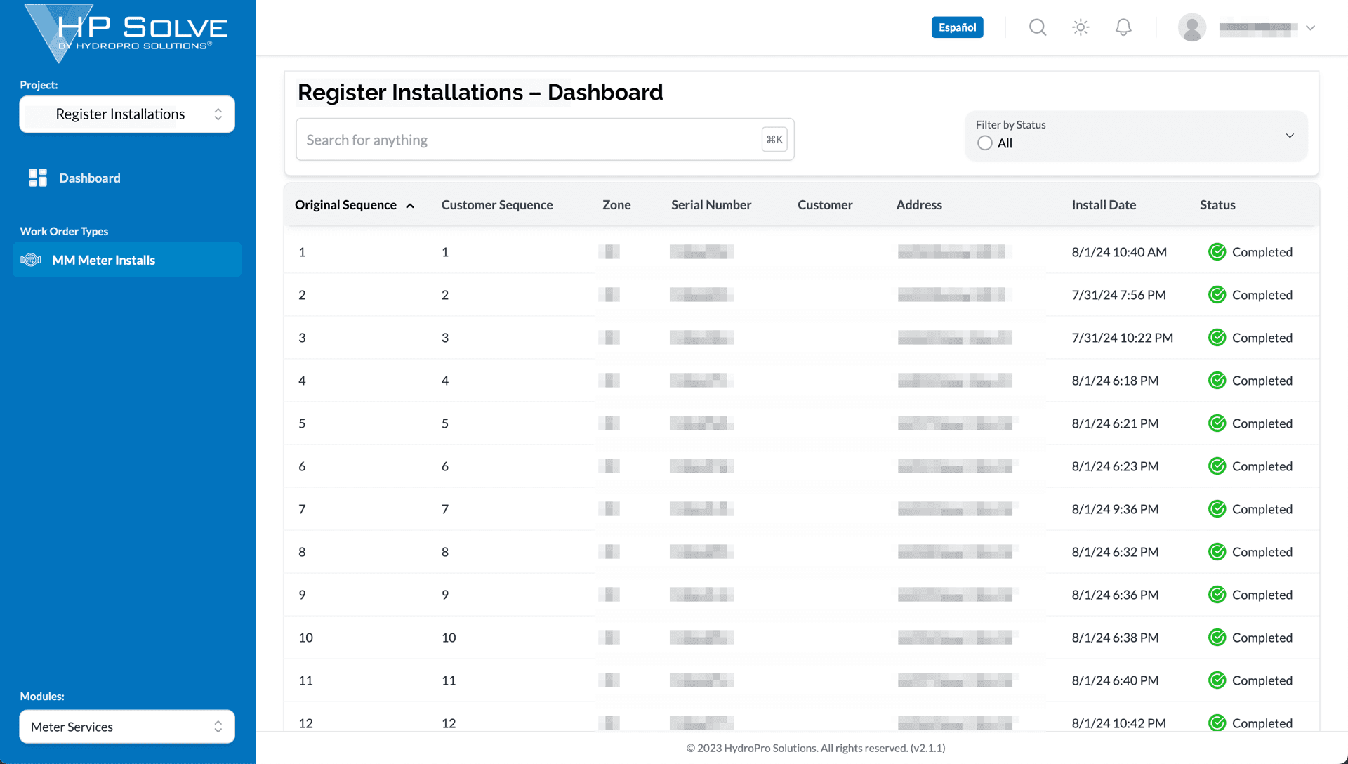 HP Solve Meter Installation Dashboard