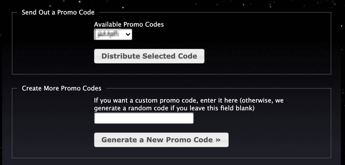 Promocode generator for admin use