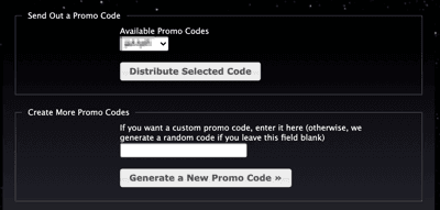 Promocode generator for admin use