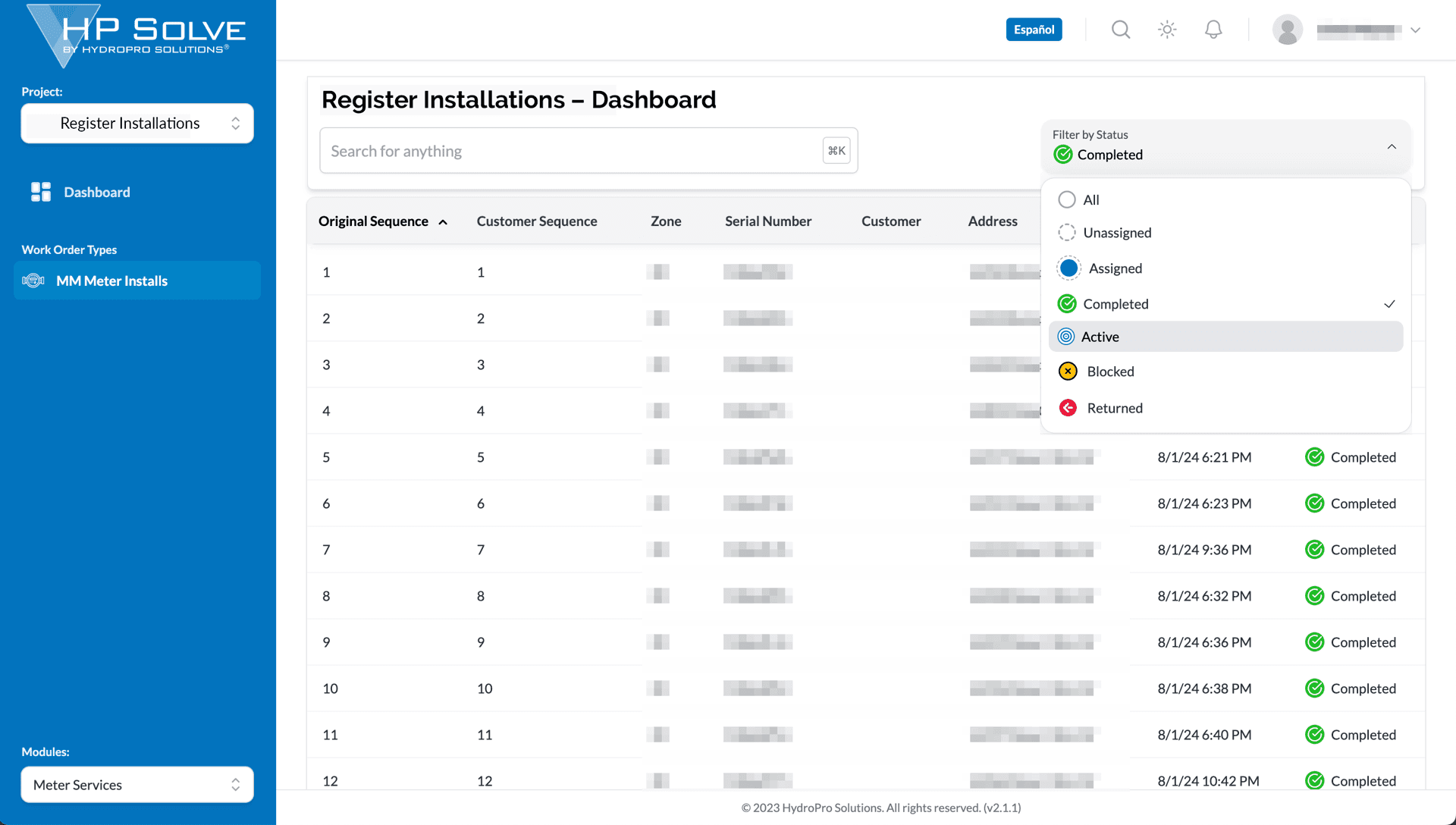 HP Solve Meter Installation Dashboard