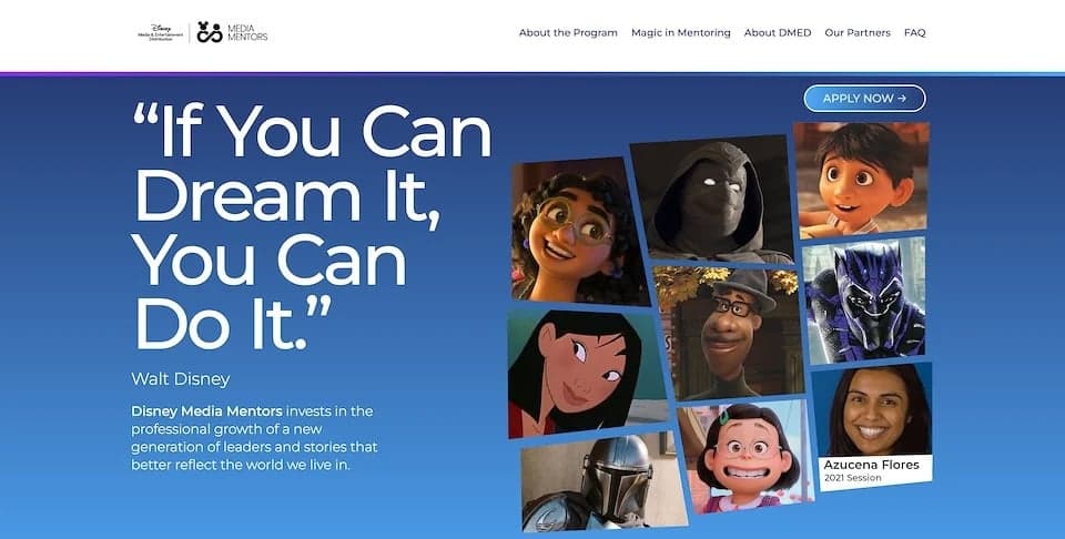 Disney Media Mentors Landing Page