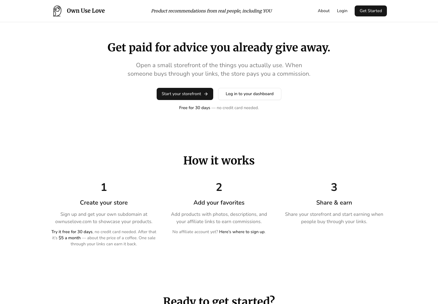 Own Use Love Landing Page