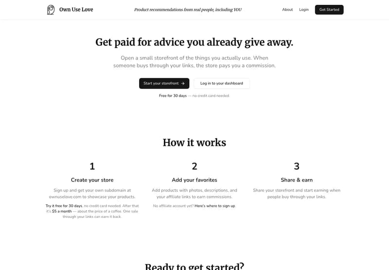 Own Use Love Landing Page