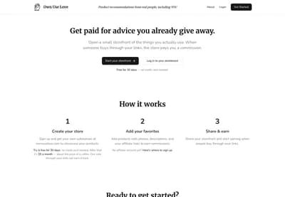 Own Use Love Landing Page